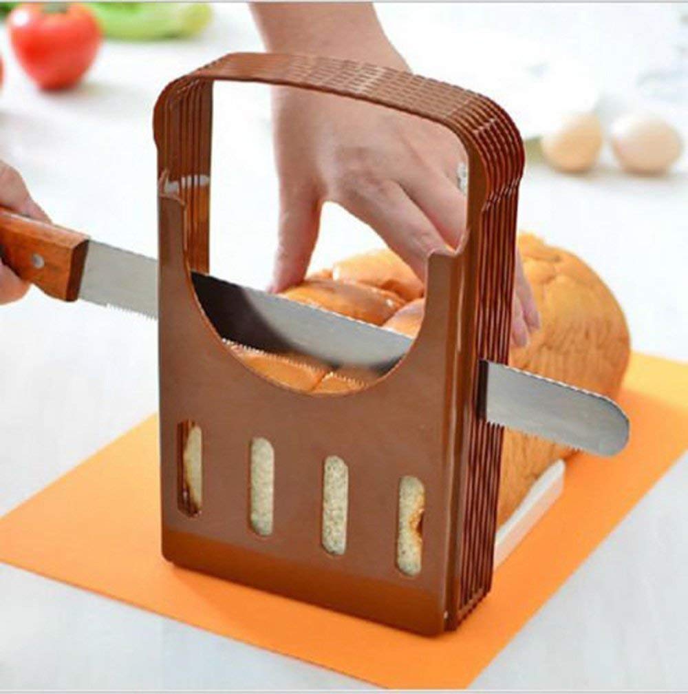 Plastic Foldable And Adjustable Bread Toast Slicer 4 Slice Thickness Bread Slicer Bread Slicer For Kitchen, Brown