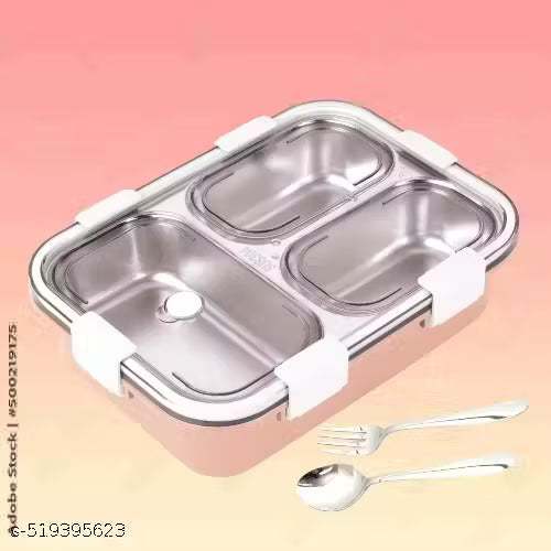 Lunch Box with 3 Compartments – Leak-Proof Stainless Steel Bento Box with Spoon, BPA-Free, Microwave &amp; Freezer Safe for Kids &amp; Office