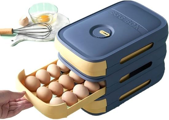 Stackable Egg Storage Box with Lid – Refrigerator Egg Holder Tray, Drawer Design Kitchen Organizer, BPA-Free Container Holds 18–20 Eggs