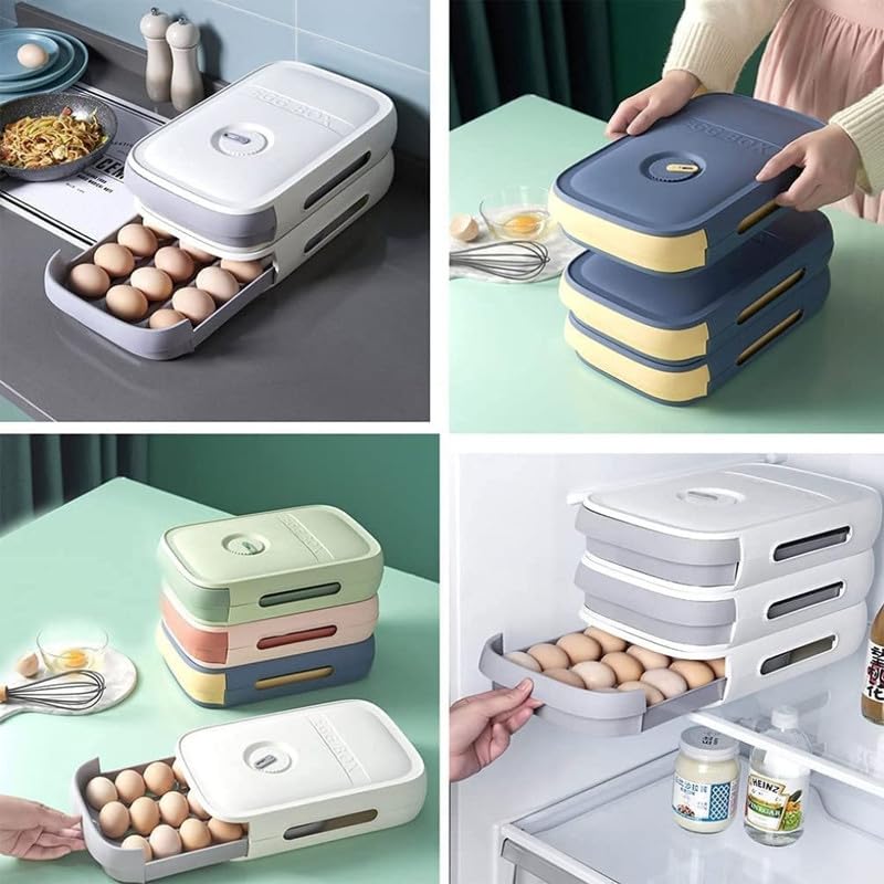 Stackable Egg Storage Box with Lid – Refrigerator Egg Holder Tray, Drawer Design Kitchen Organizer, BPA-Free Container Holds 18–20 Eggs