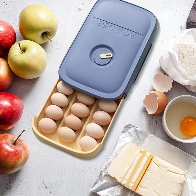 Stackable Egg Storage Box with Lid – Refrigerator Egg Holder Tray, Drawer Design Kitchen Organizer, BPA-Free Container Holds 18–20 Eggs