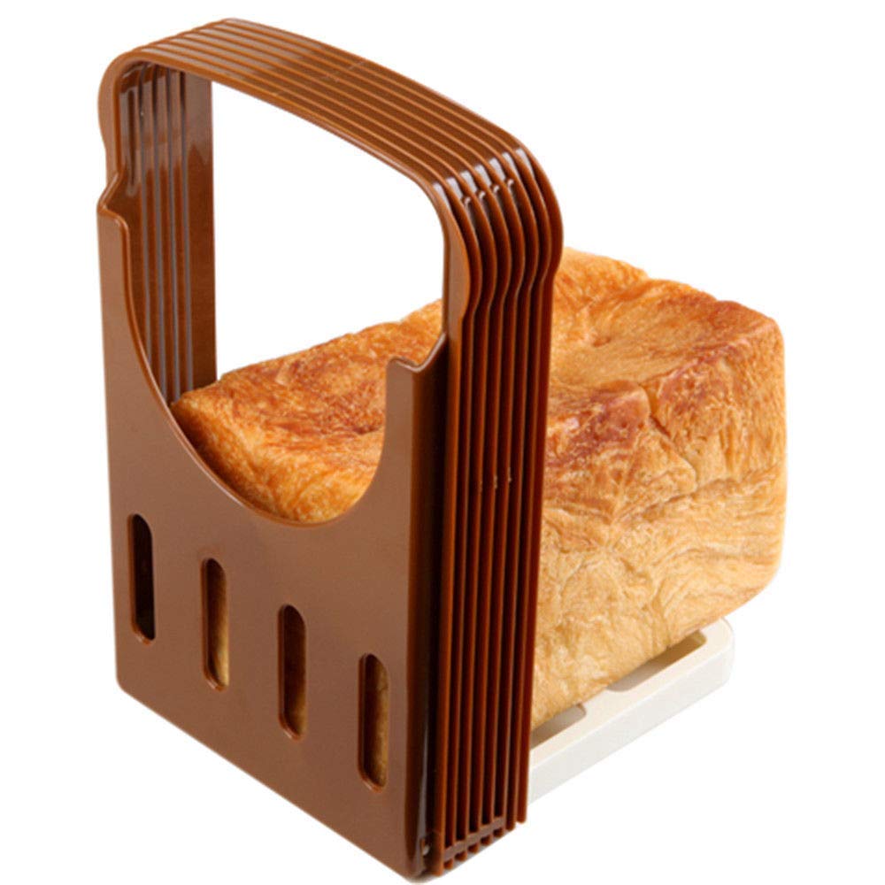 Plastic Foldable And Adjustable Bread Toast Slicer 4 Slice Thickness Bread Slicer Bread Slicer For Kitchen, Brown