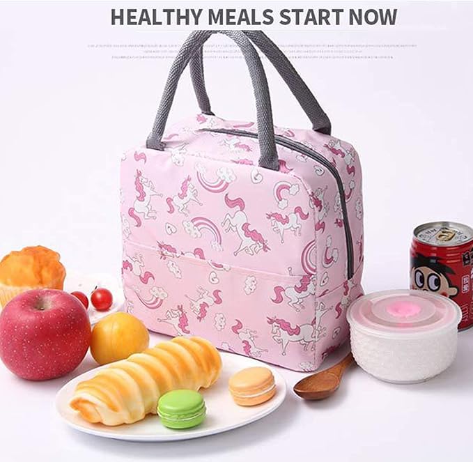 Insulated Lunch Bags Small for Women Work, Student Kids to School, Thermal Cooler Tote Bag Picnic Organizer Storage Lunch Box Portable (Flamingo, Pink)
