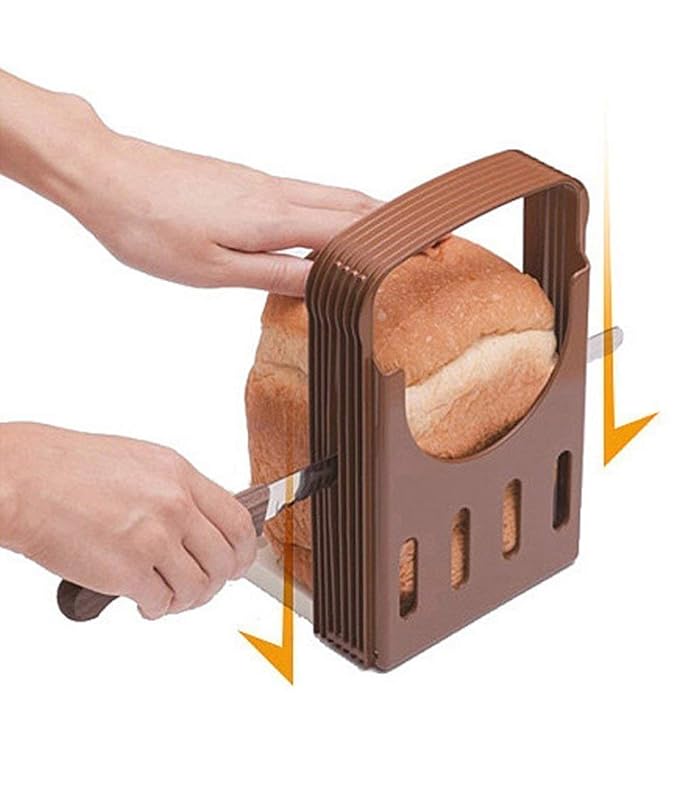 Plastic Foldable And Adjustable Bread Toast Slicer 4 Slice Thickness Bread Slicer Bread Slicer For Kitchen, Brown