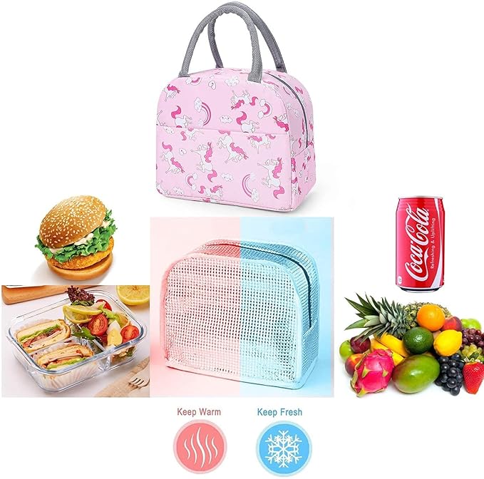 Insulated Lunch Bags Small for Women Work, Student Kids to School, Thermal Cooler Tote Bag Picnic Organizer Storage Lunch Box Portable (Flamingo, Pink)