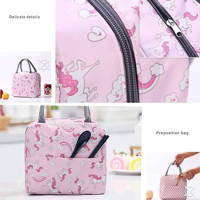 Insulated Lunch Bags Small for Women Work, Student Kids to School, Thermal Cooler Tote Bag Picnic Organizer Storage Lunch Box Portable (Flamingo, Pink)
