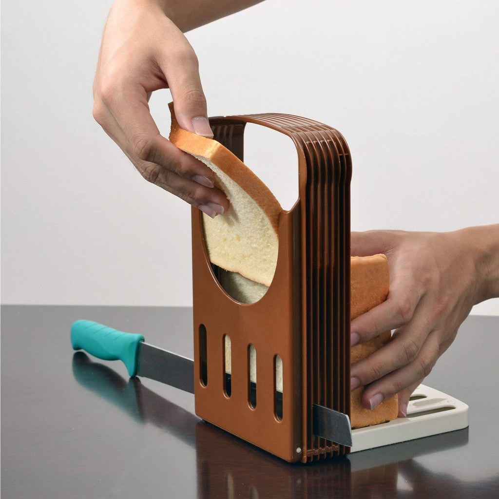 Plastic Foldable And Adjustable Bread Toast Slicer 4 Slice Thickness Bread Slicer Bread Slicer For Kitchen, Brown