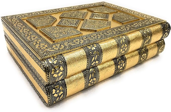 Meenakari Handmade Work Oxidized Jewellery Box Foldable Wooden Vanity Case for Earrings, Bangles with Mirror for Women (Gold), Wood, Gold