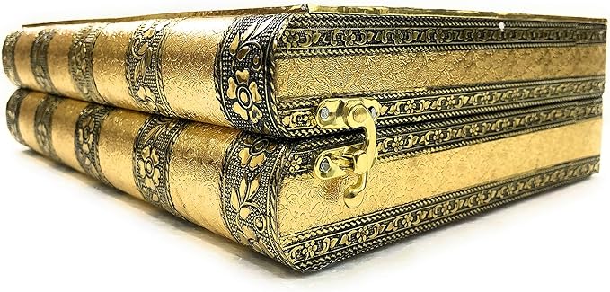 Meenakari Handmade Work Oxidized Jewellery Box Foldable Wooden Vanity Case for Earrings, Bangles with Mirror for Women (Gold), Wood, Gold
