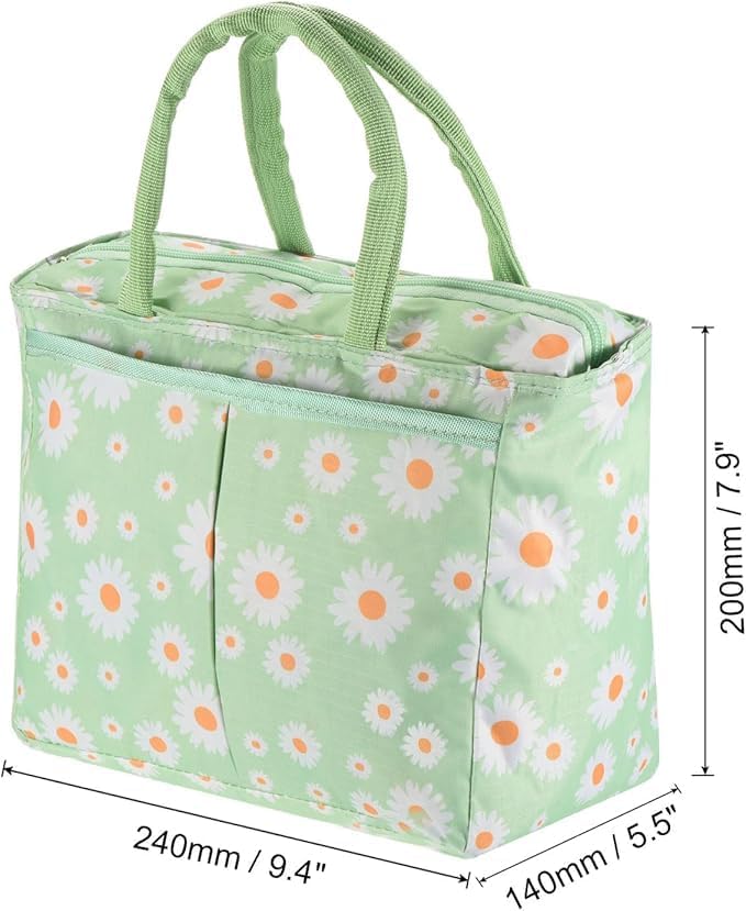 Floral Insulated Lunch Bag – 5.3L Waterproof Oxford, Lightweight for School, Office, Picnic & Travel (Mint Green, Strip-Blue)