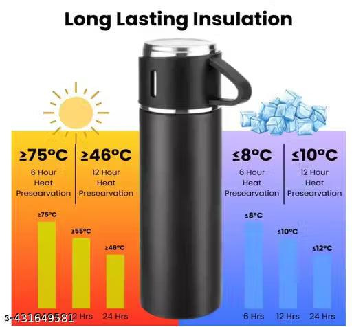 Vacuum Flask 500 ml Vacuum Insulated Bottle Water Flask Gift Set with Two Cups Hot & Cold | Corporate Gift Items | Assorted Color - (Green, Beige, Blue, 500 Ml)